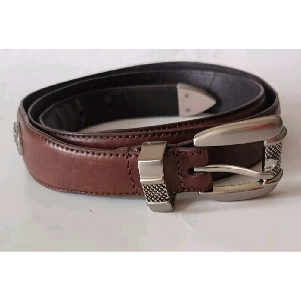 AML 3000 Leather Golf Belt Brown Size 42 Top Grain Oil Silver Club Oval Concho